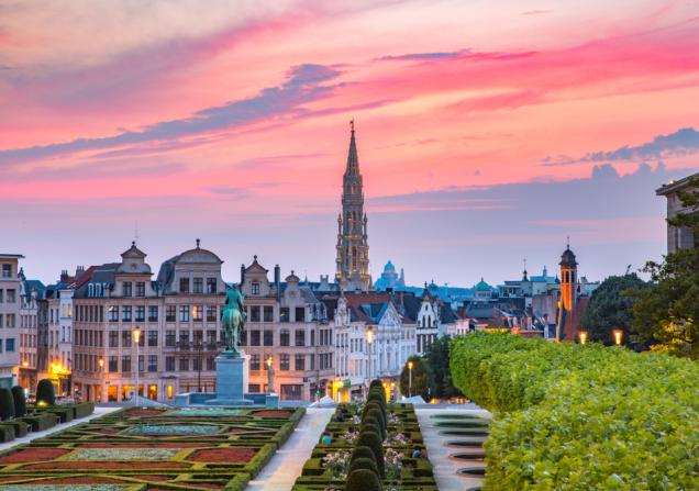 Brussels City Hall and Mont des Arts area at sunset in Brussels, Belgium. Image by Kavalenkava via Shutterstock.